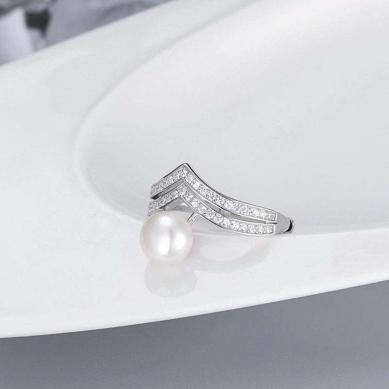 Double V Freshwater Pearl 925 Sterling Silver Ring