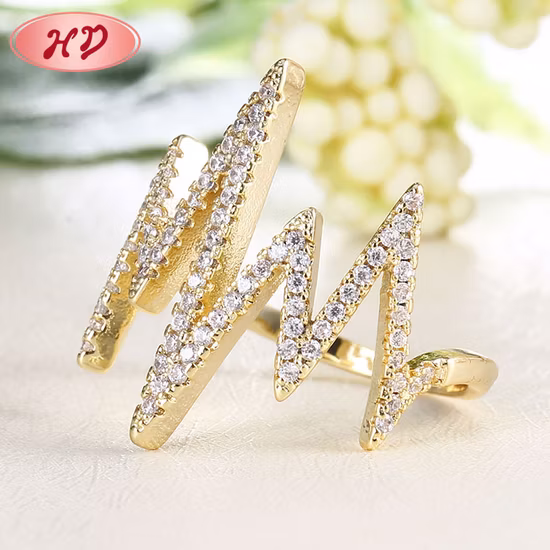 Women Cubic Zirconia 14K Gold Plated Sparkling Wishbone V Ring